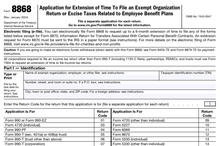 990 Extension Form 8868