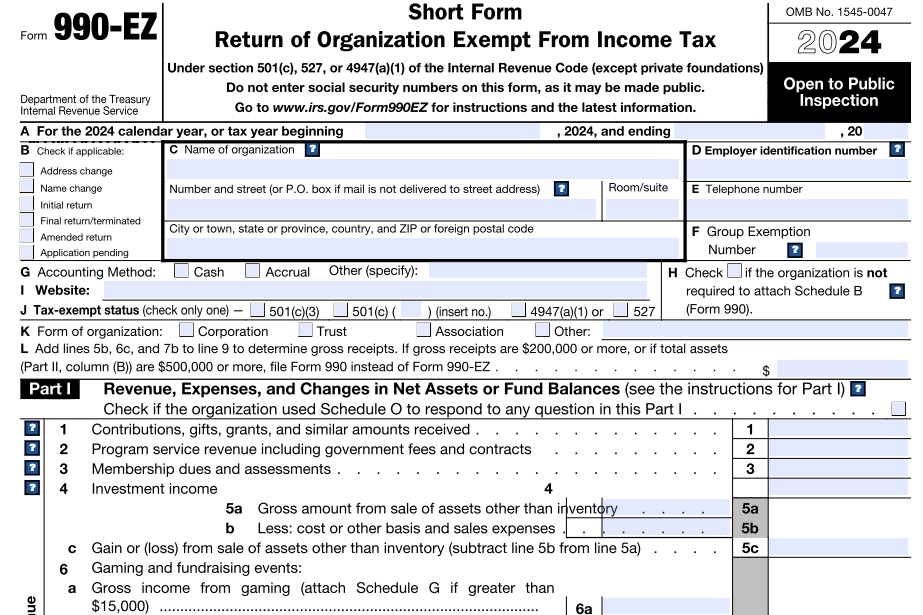 Information Required to E-file Form 990-EZ