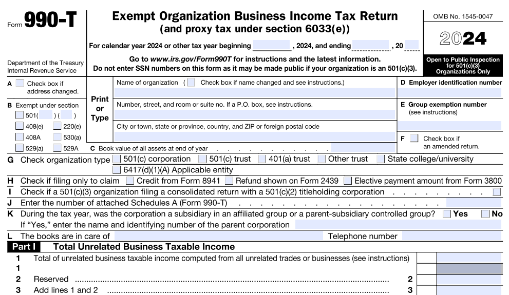 Information Required to E-file Form 990-T Online