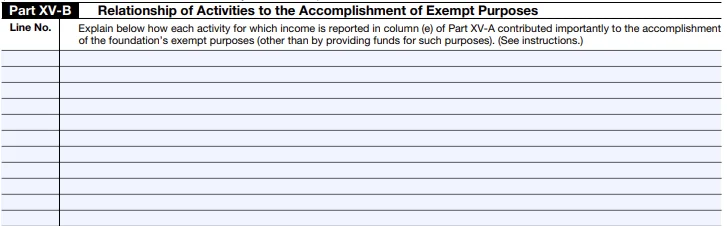 Part XV-B - Relationship of Activities to the Accomplishment of Exempt Purposes